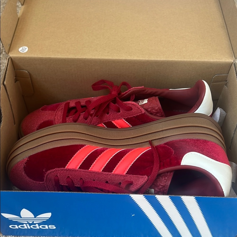 Adidas Red Sneakers with Brown Soles